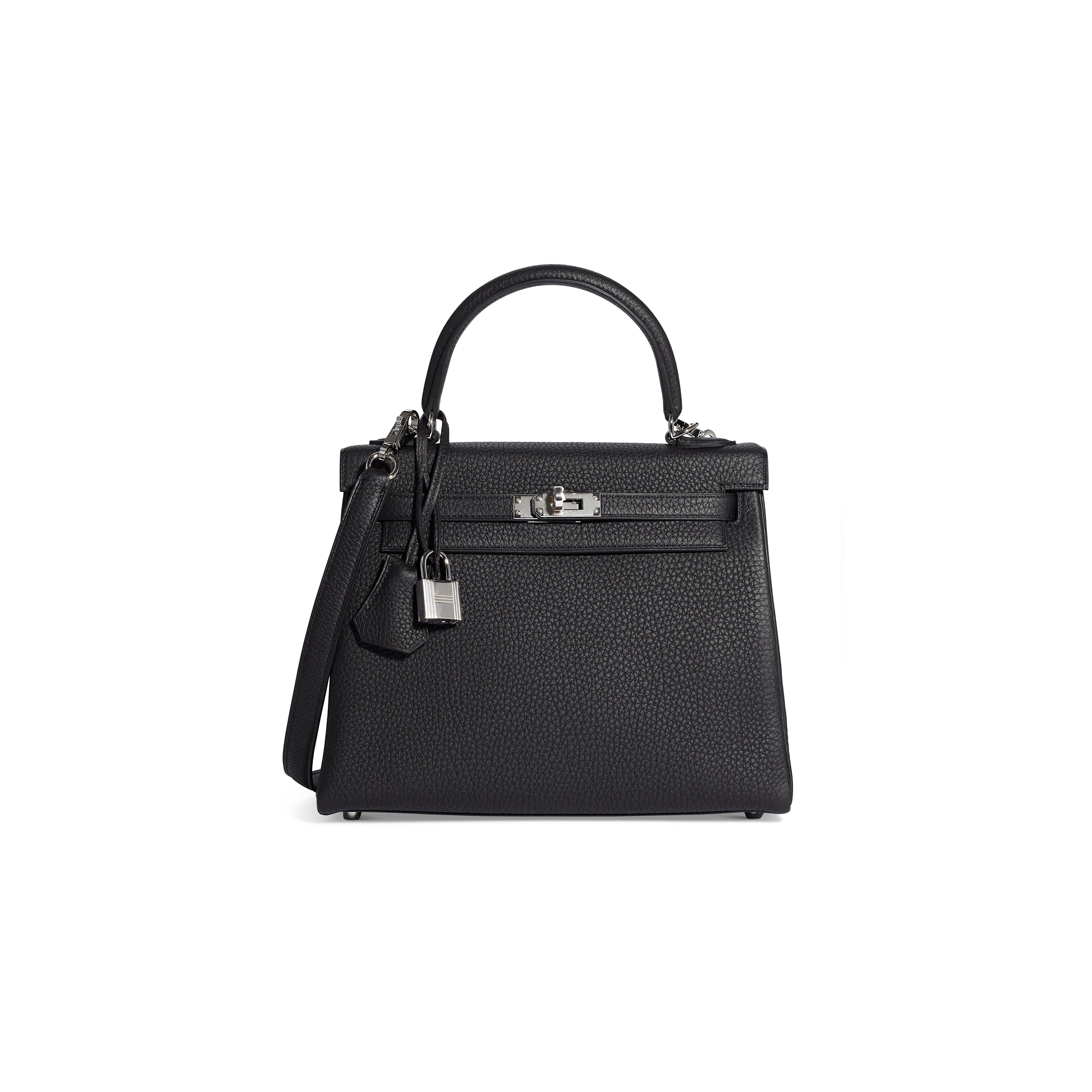 H**mes a black togo leather retournÉ kelly 25 with palladium hardware (25*17*7cm)